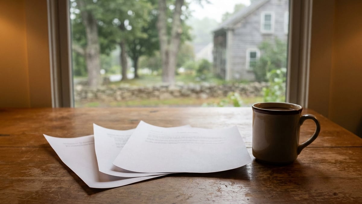 Three printed contractor estimates fanned out on a wooden kitchen table beside a coffee mug in warm daylight