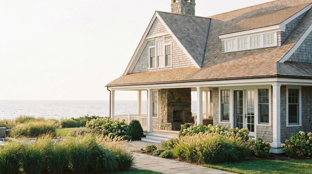 Cedar shake roof on shoreline home